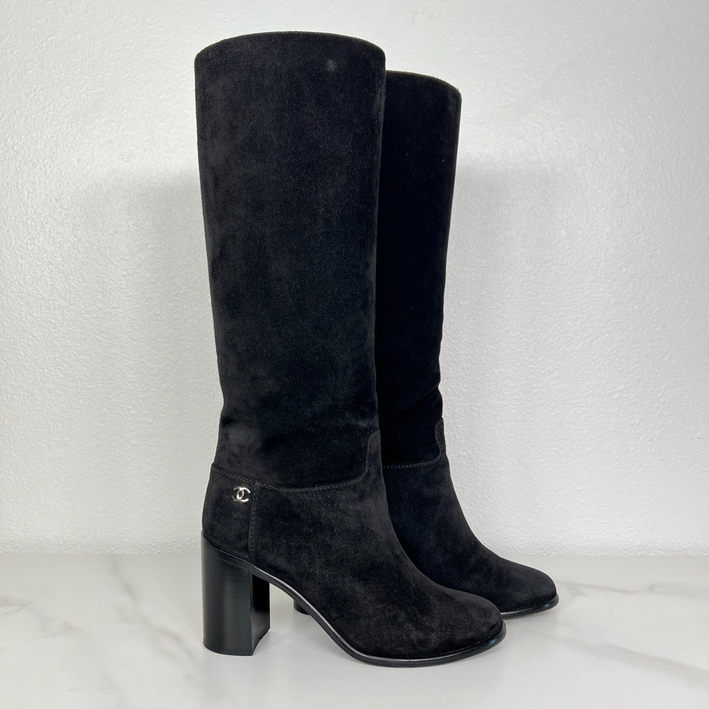 Chanel Black Suede Boots - Size 36.5